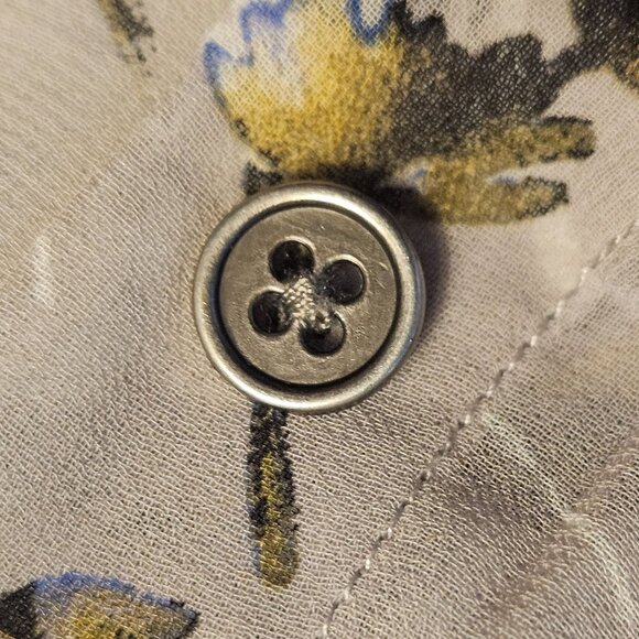 Loft Women's Floral Button-Up Blouse Gray M Cottagecore Clean Girl Light Layers - Picture 8 of 13